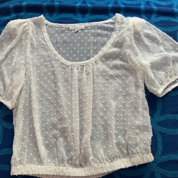 Socialite , white sheer with white dot print, Medium, has run in fabric - Picture 5 of 10